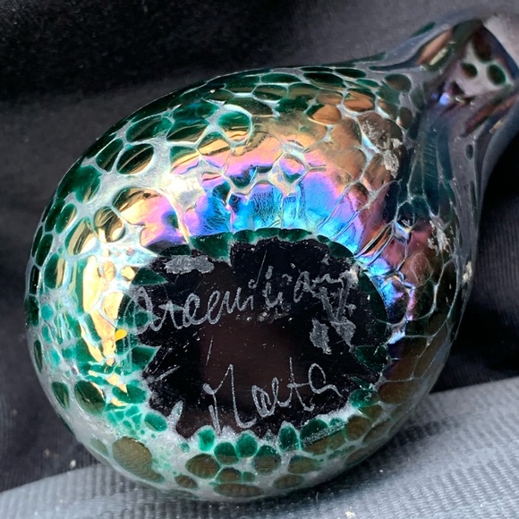 SIGNED Phoenician Glass Blue Iridescent Bird - Picture 5 of 5